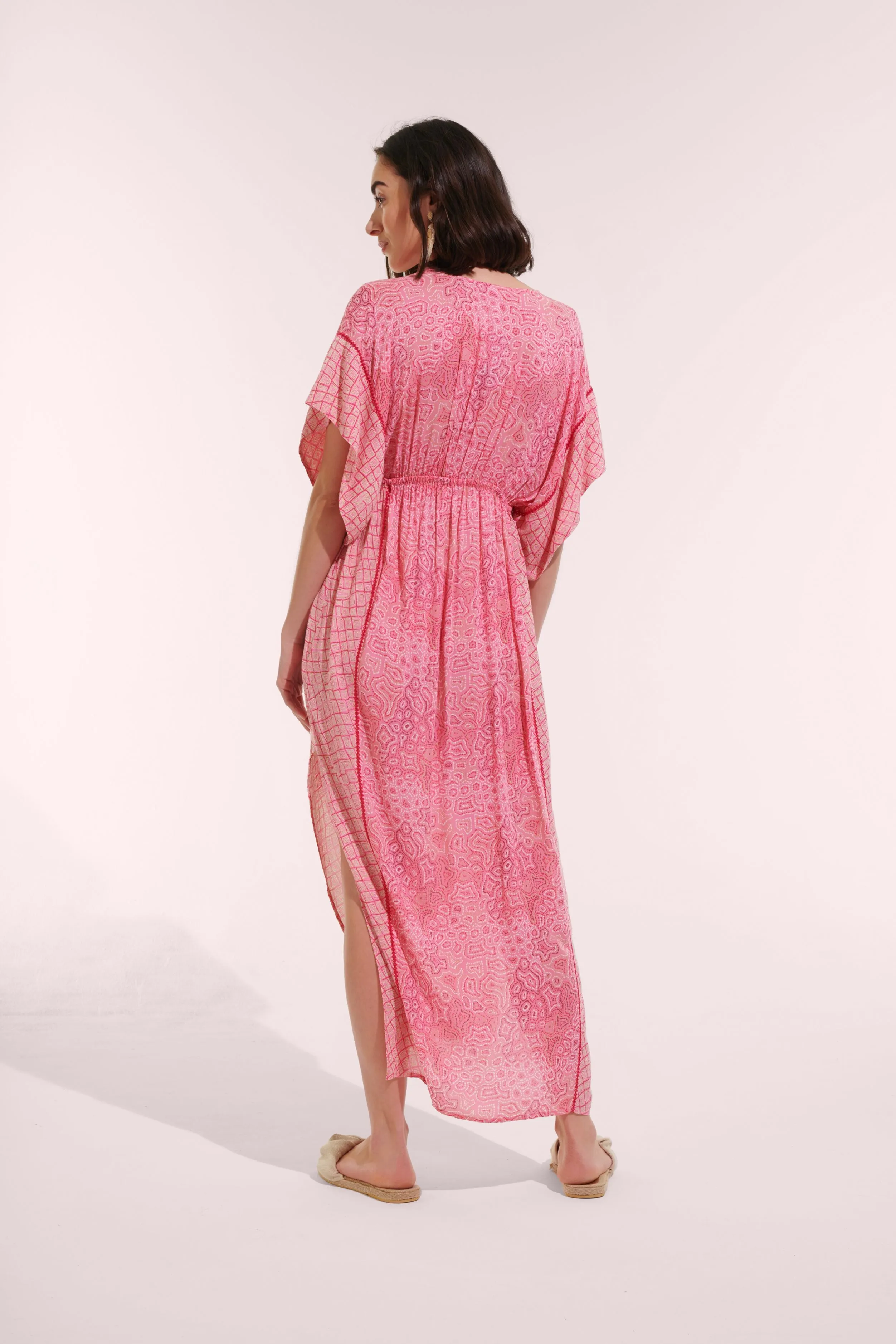 Long Kaftan Amaya - Pink Sea Water sold by Poupette St Barth product image thumbnail 3