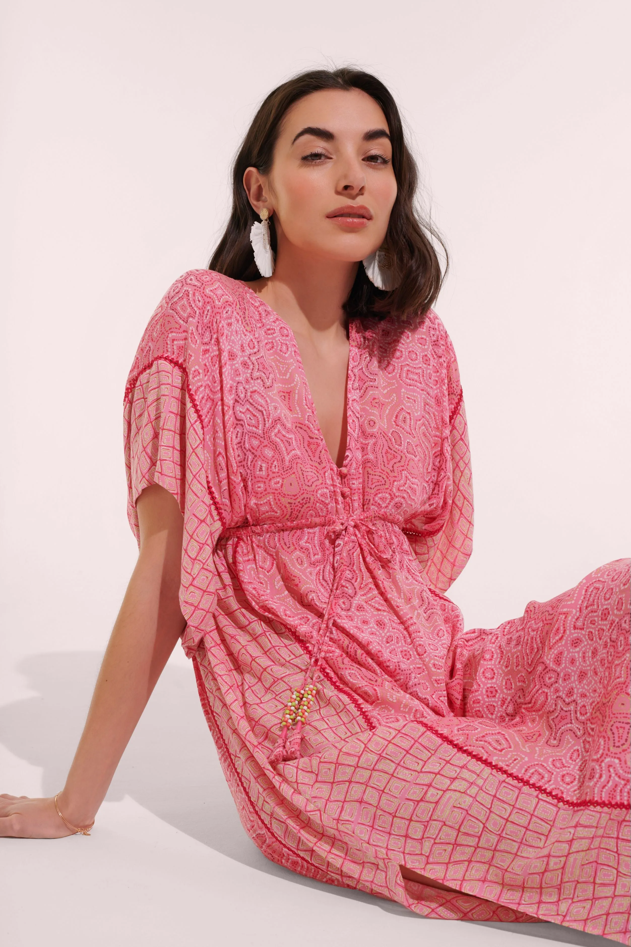 Long Kaftan Amaya - Pink Sea Water sold by Poupette St Barth product image thumbnail 2