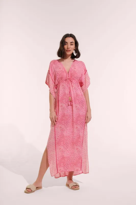 Long Kaftan Amaya - Pink Sea Water sold by Poupette St Barth