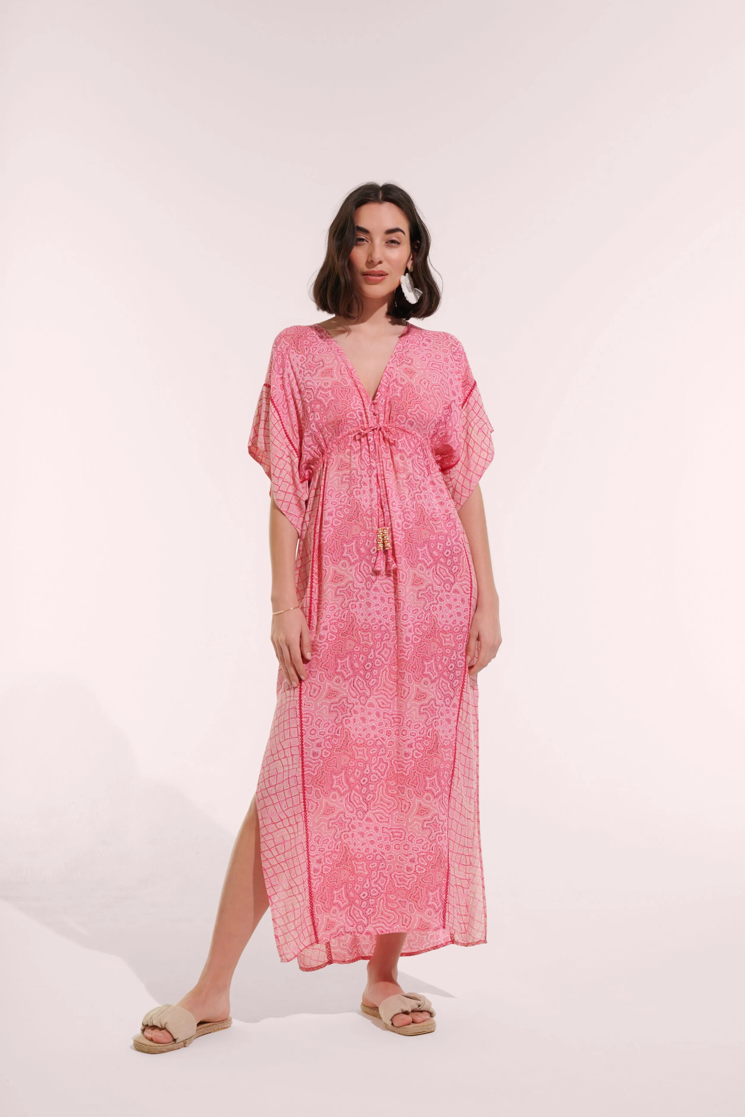 Long Kaftan Amaya - Pink Sea Water sold by Poupette St Barth