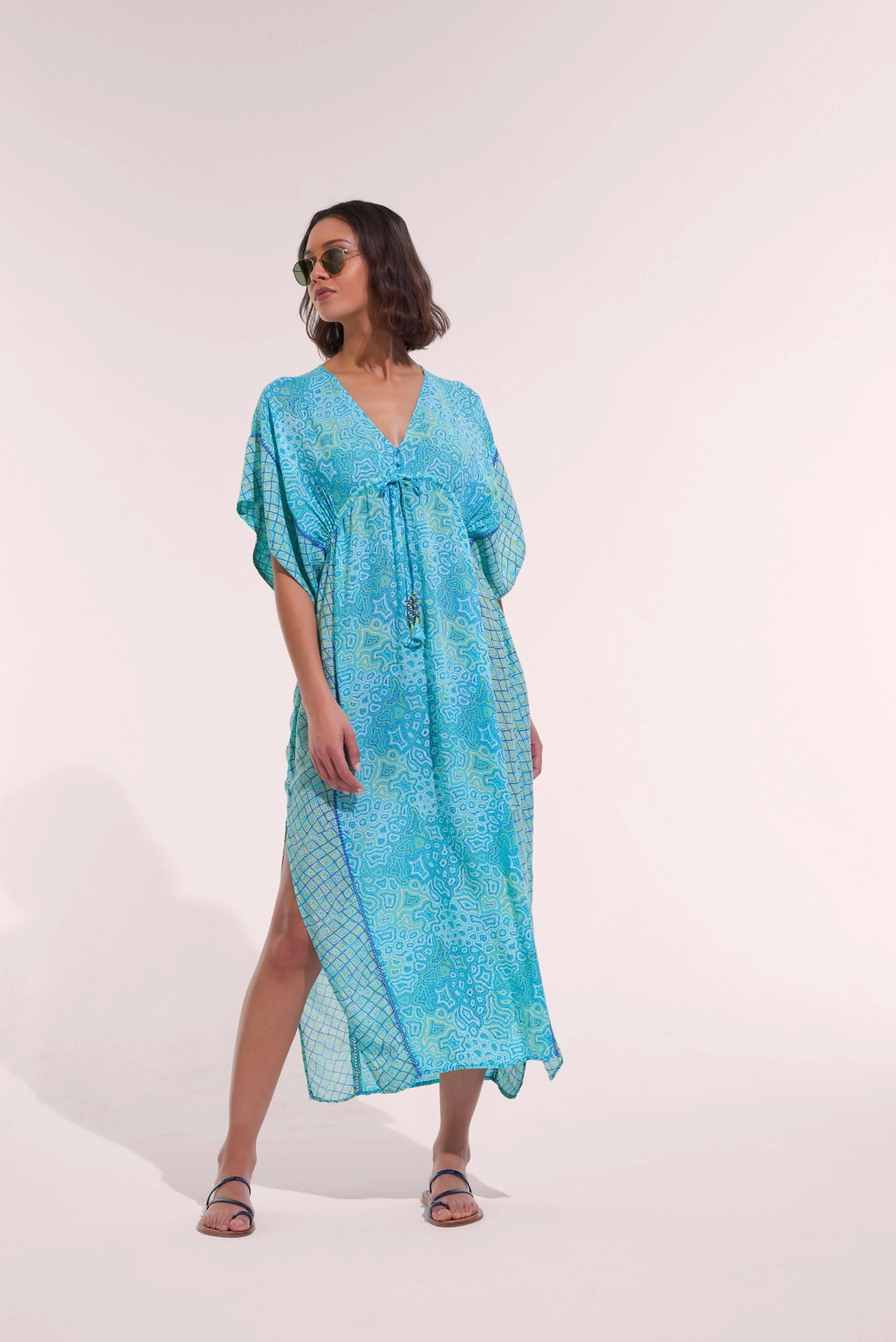 Long Kaftan Amaya - Aqua Sea Water sold by Poupette St Barth