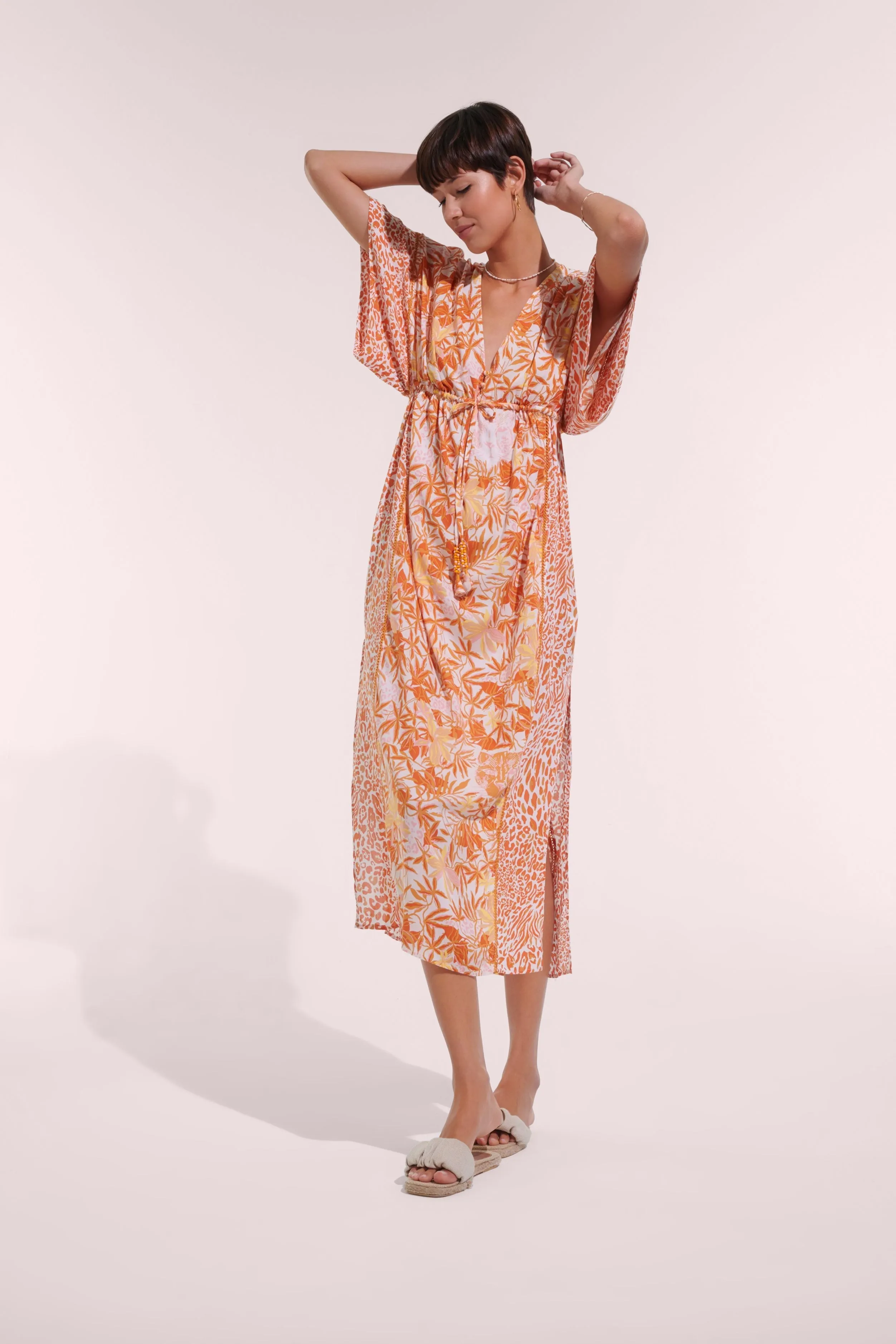 Long Kaftan Amaya - Gold Orchid sold by Poupette St Barth