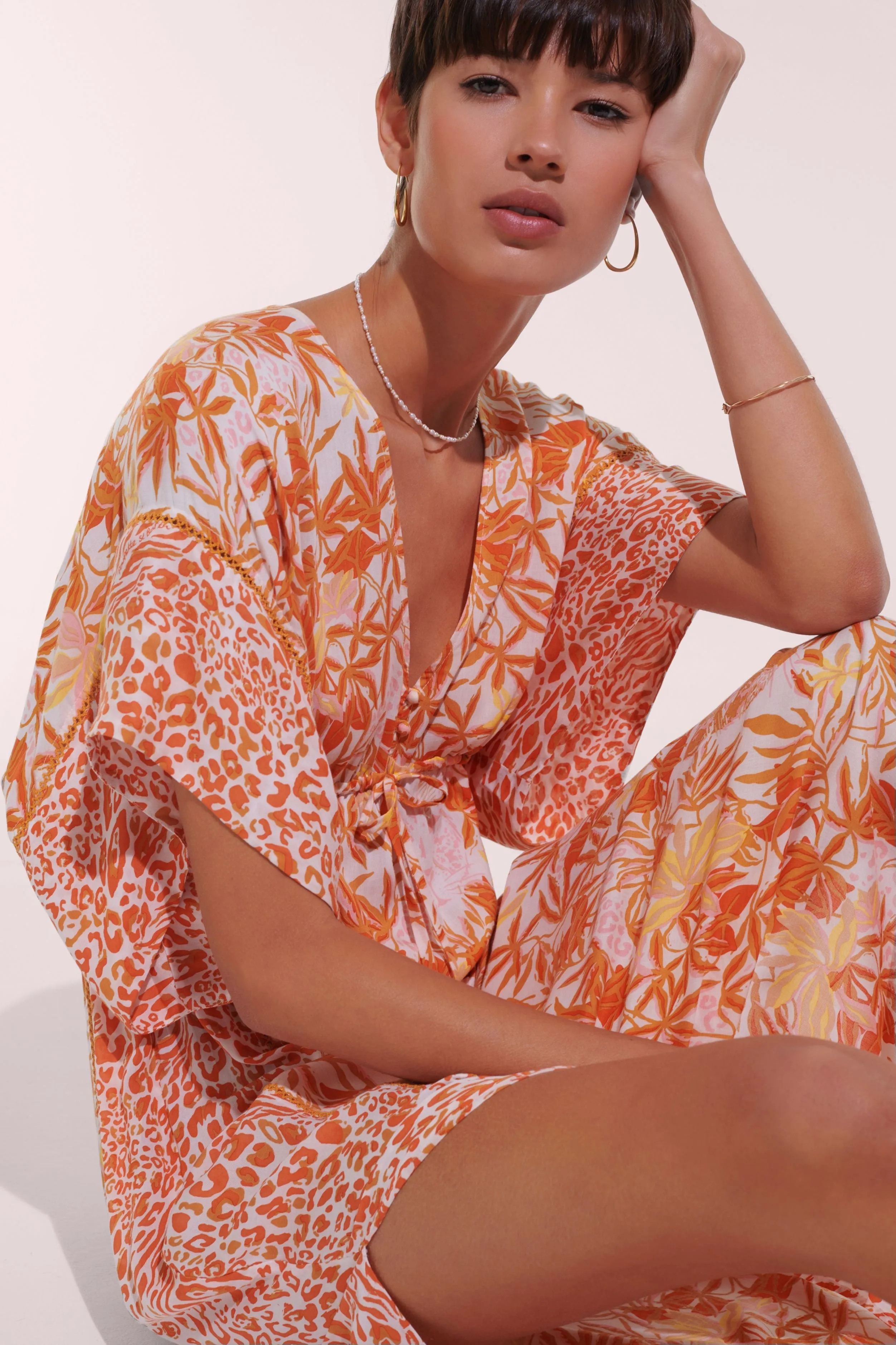 Long Kaftan Amaya - Gold Orchid sold by Poupette St Barth product image thumbnail 2