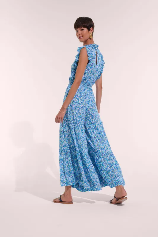Long Jumpsuit Belene - Blue Ocean Flowers sold by Poupette St Barth