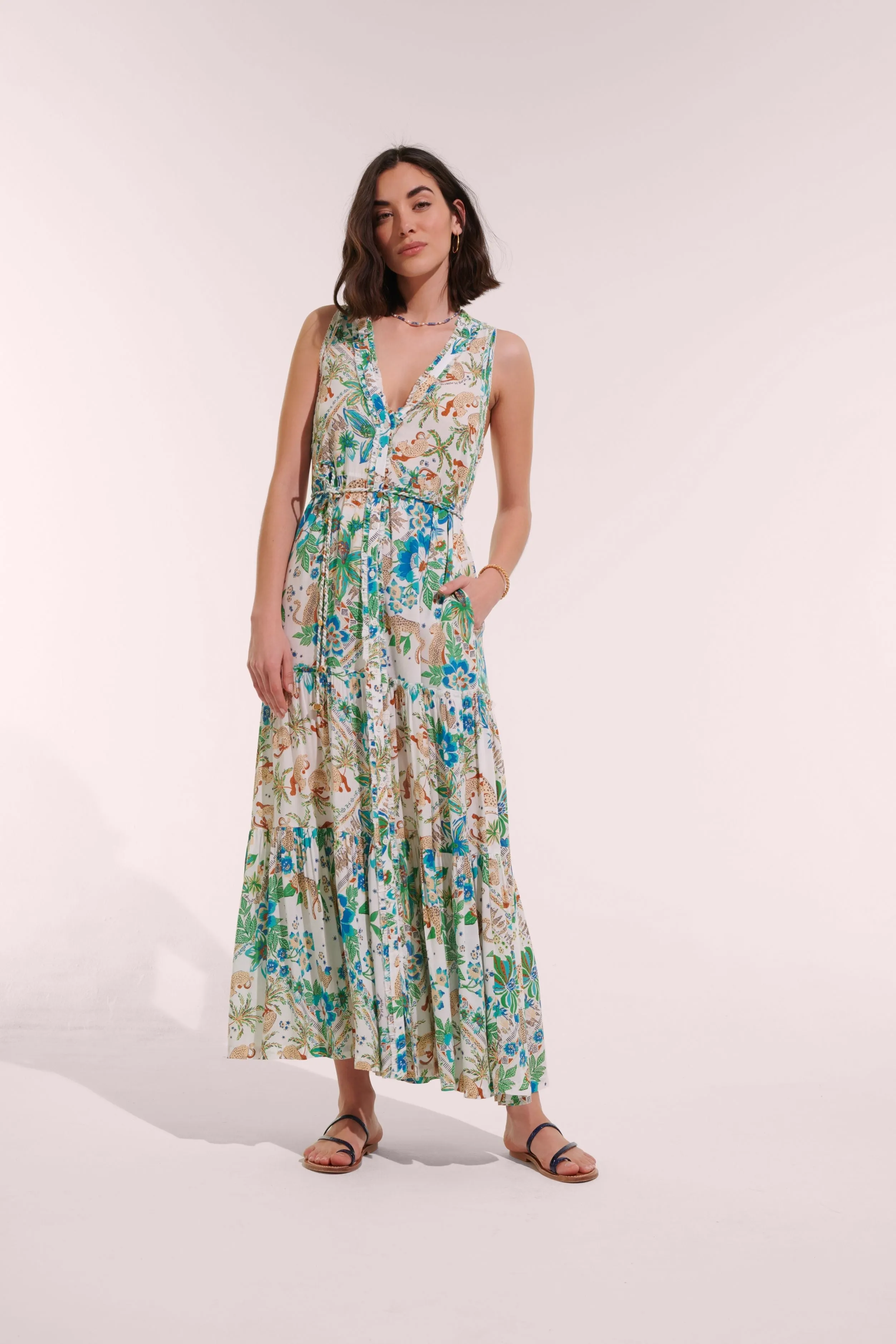 Long Dress Nana - Blue Leo Foulard sold by Poupette St Barth product image thumbnail 2