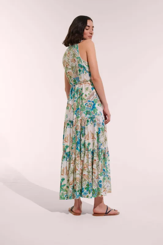 Long Dress Nana - Blue Leo Foulard sold by Poupette St Barth