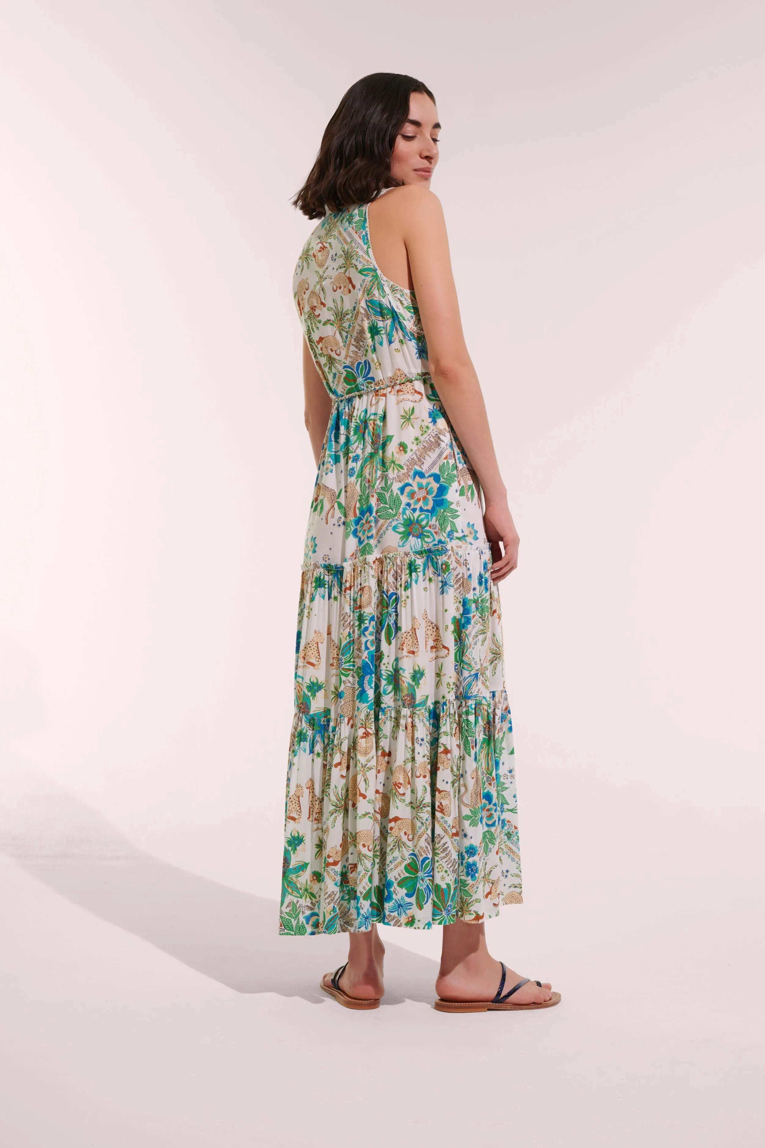 Long Dress Nana - Blue Leo Foulard sold by Poupette St Barth