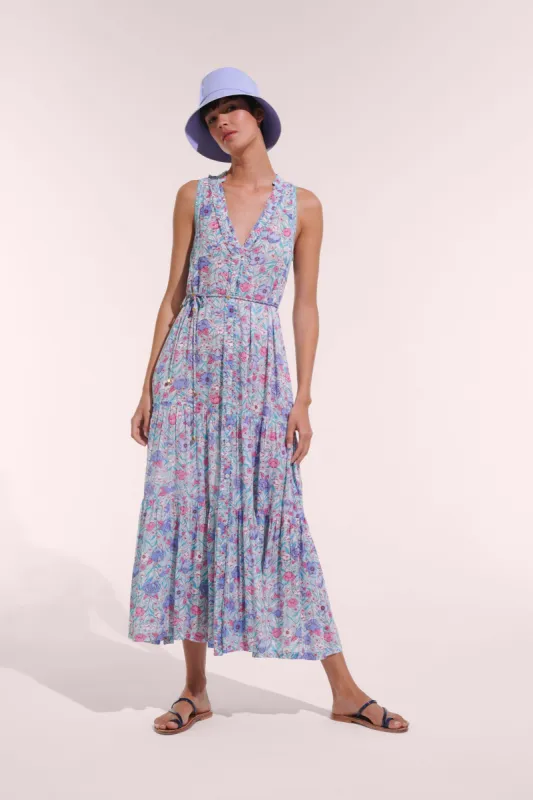Long Dress Nana - Aqua Petunia sold by Poupette St Barth