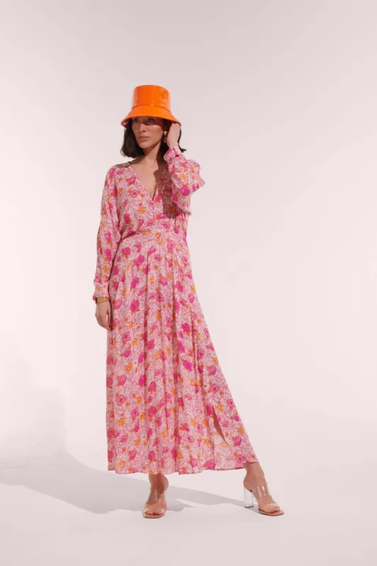 Long Dress Ilona - Pink Petunia sold by Poupette St Barth