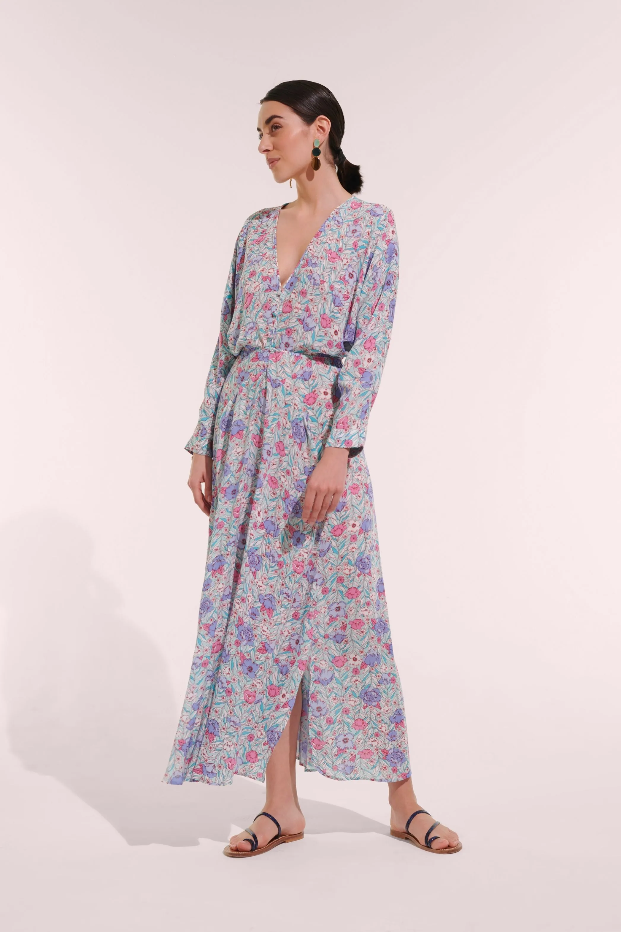 Long Dress Ilona - Aqua Petunia sold by Poupette St Barth