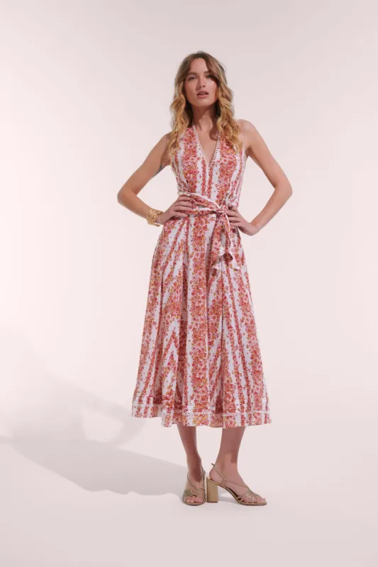 Long Dress Beth - Pink Waves Flowers sold by Poupette St Barth