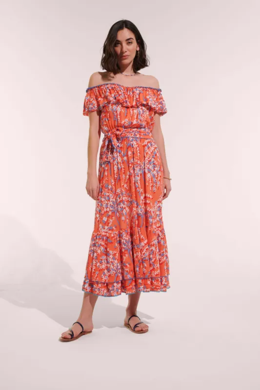 Long Dress Bella - Orange Palmery sold by Poupette St Barth