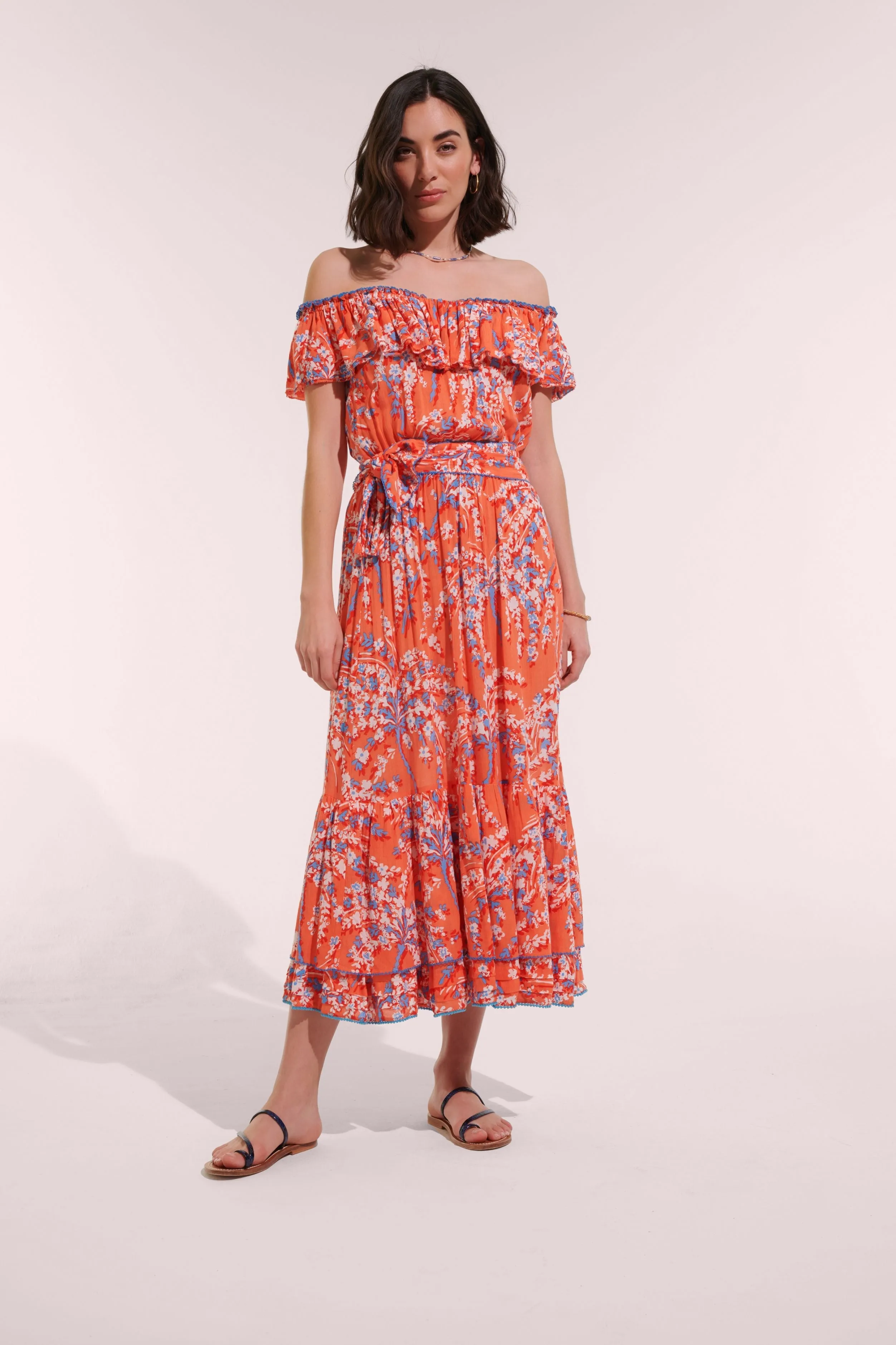 Long Dress Bella - Orange Palmery sold by Poupette St Barth