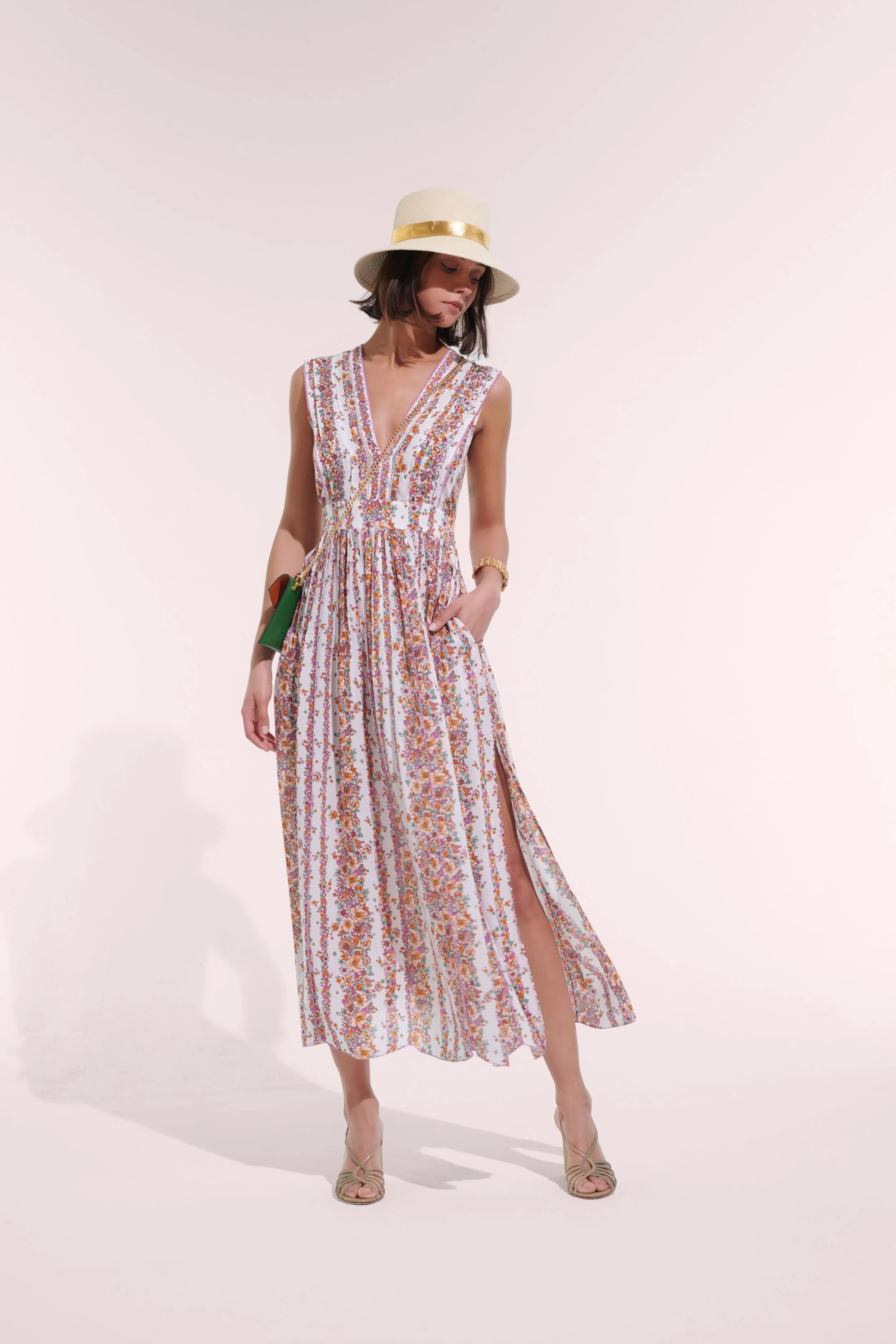 Long Dress Agnes - Lavender Waves Flowers sold by Poupette St Barth