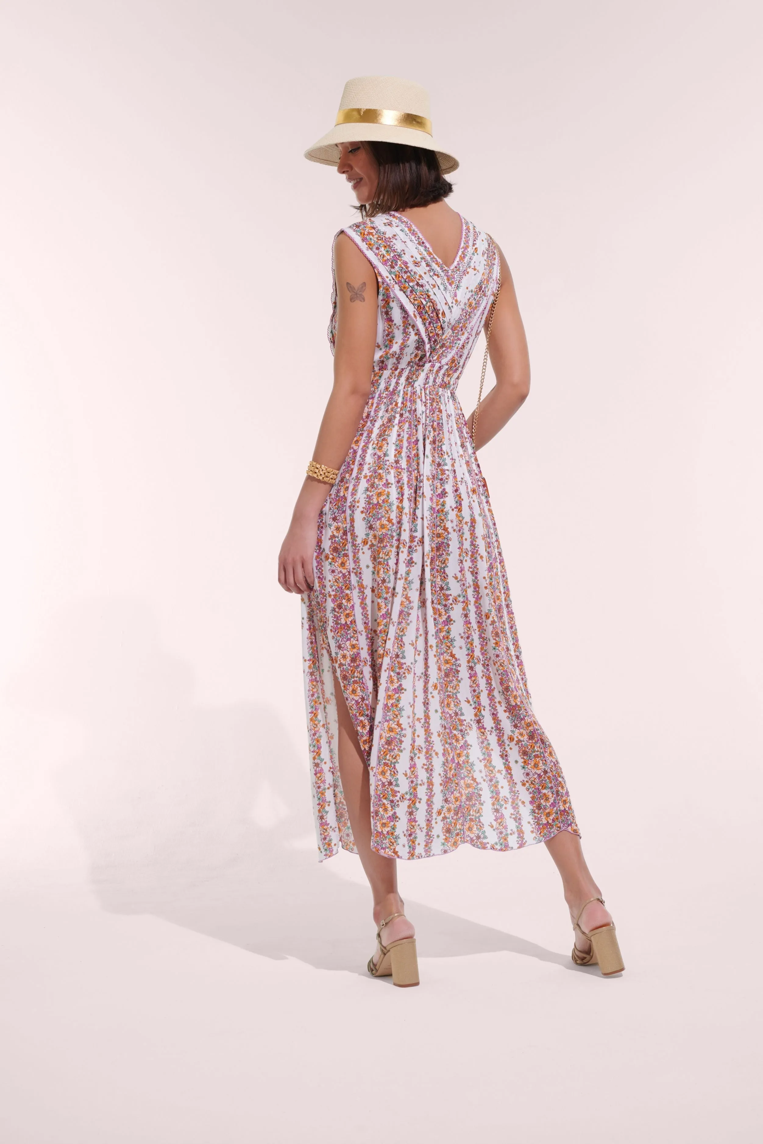 Long Dress Agnes - Lavender Waves Flowers sold by Poupette St Barth product image thumbnail 2