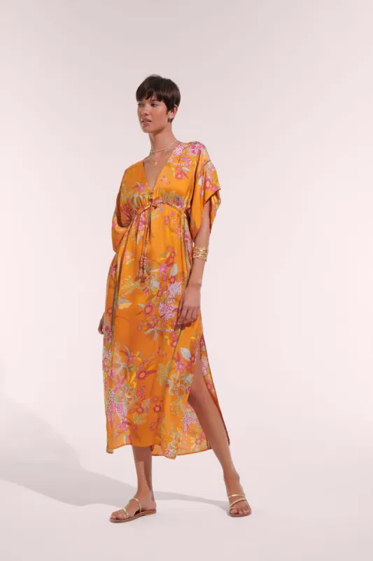 Long Kaftan Amaya - Orange Leo Forest sold by Poupette St Barth
