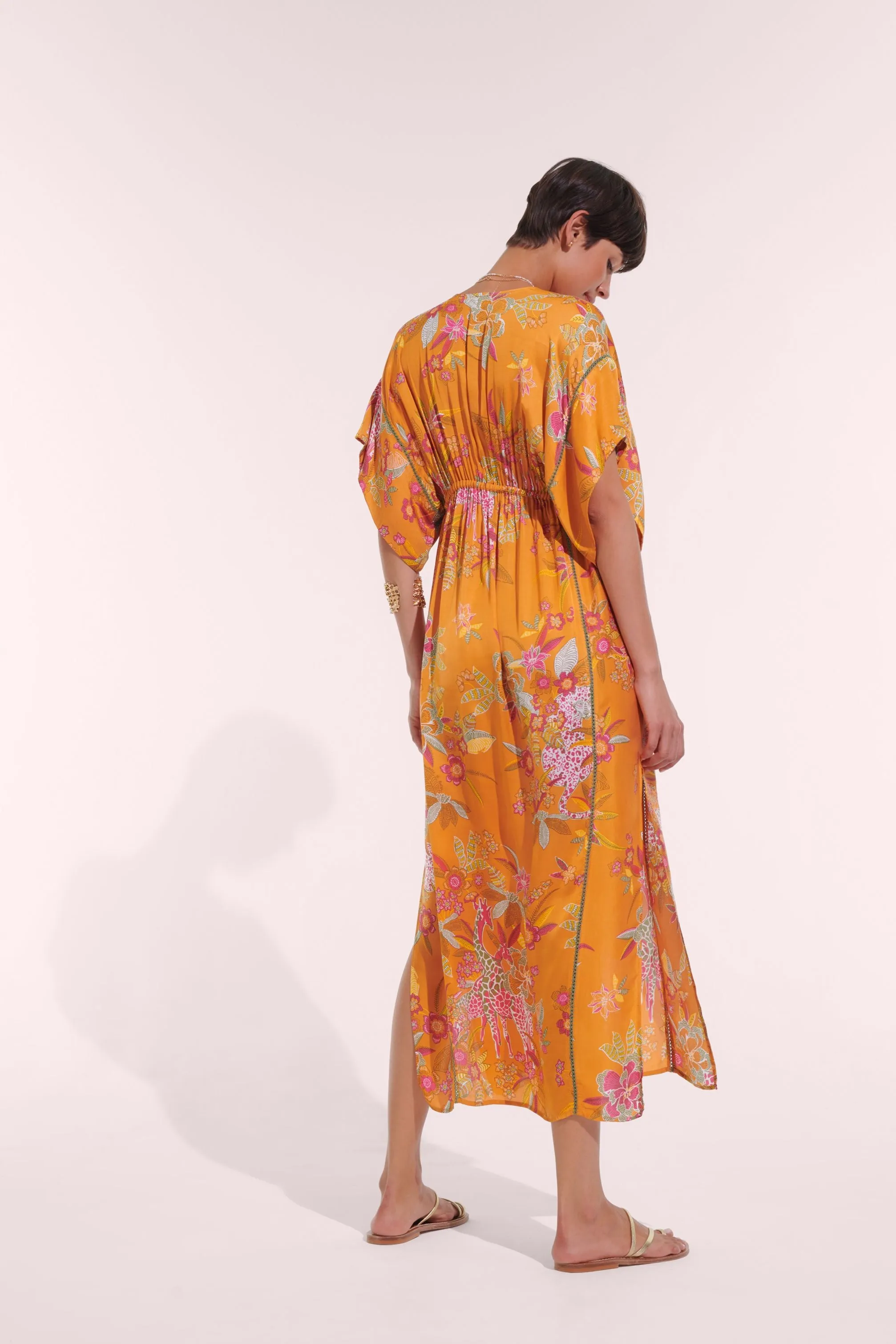 Long Kaftan Amaya - Orange Leo Forest sold by Poupette St Barth product image thumbnail 2