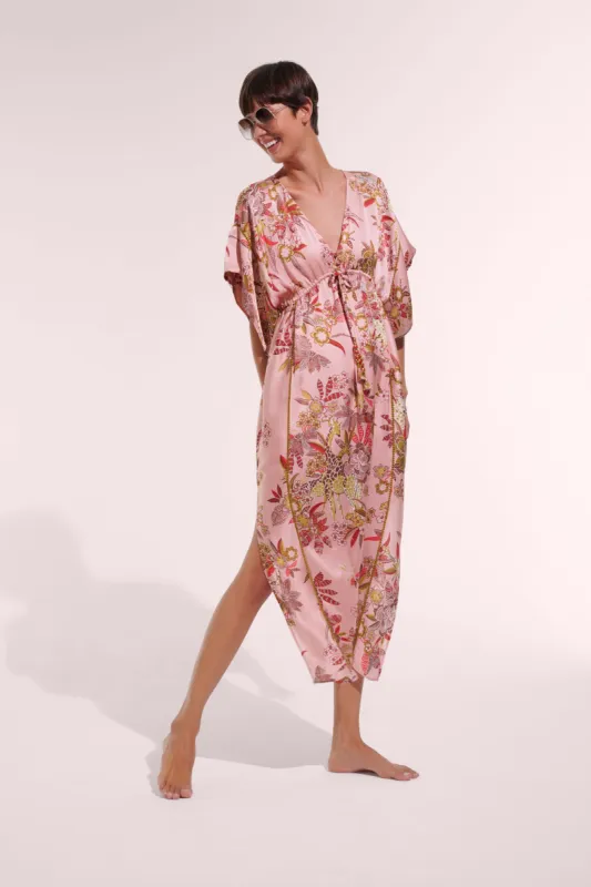 Long Kaftan Amaya - Pink Leo Forest sold by Poupette St Barth