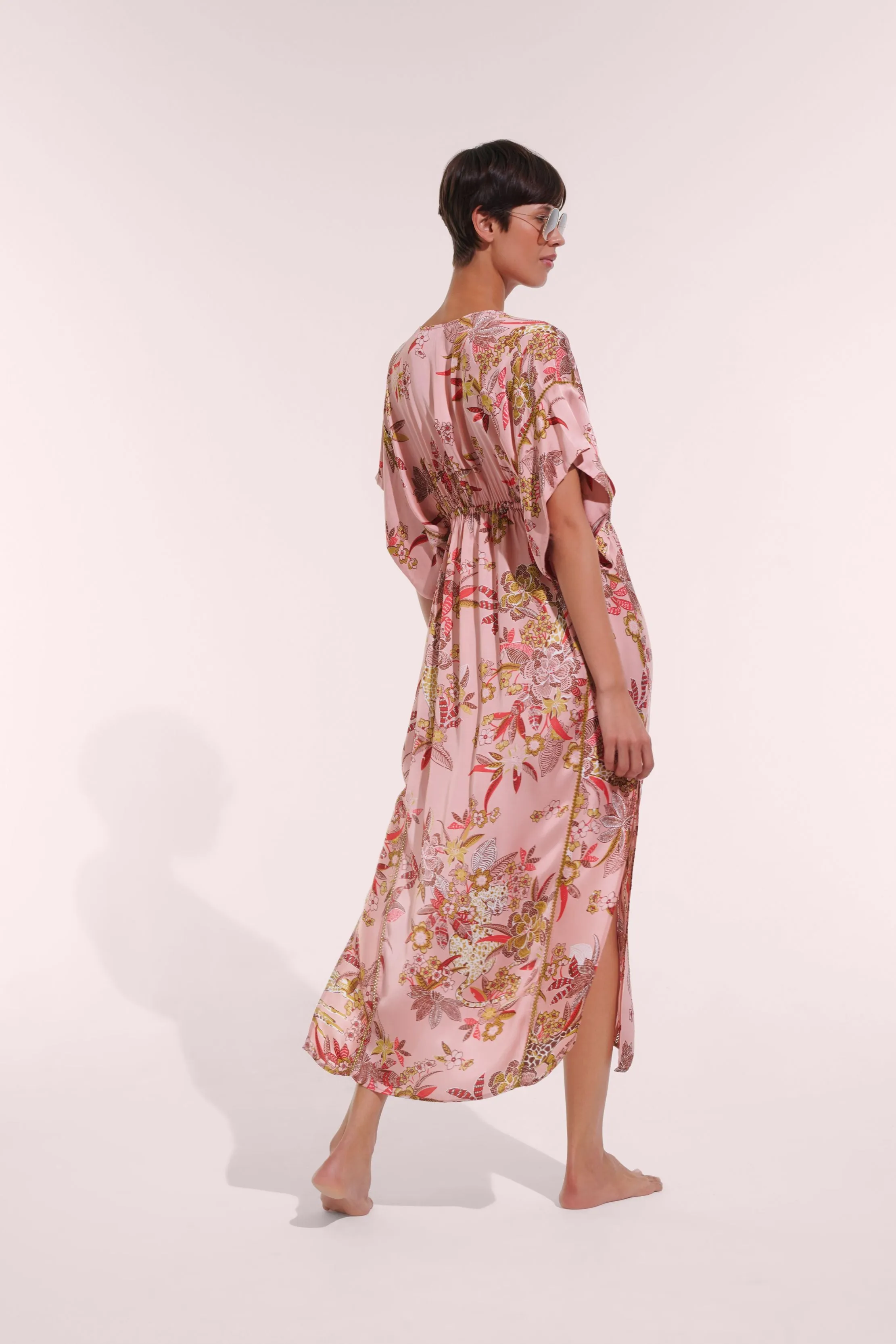Long Kaftan Amaya - Pink Leo Forest sold by Poupette St Barth product image thumbnail 2