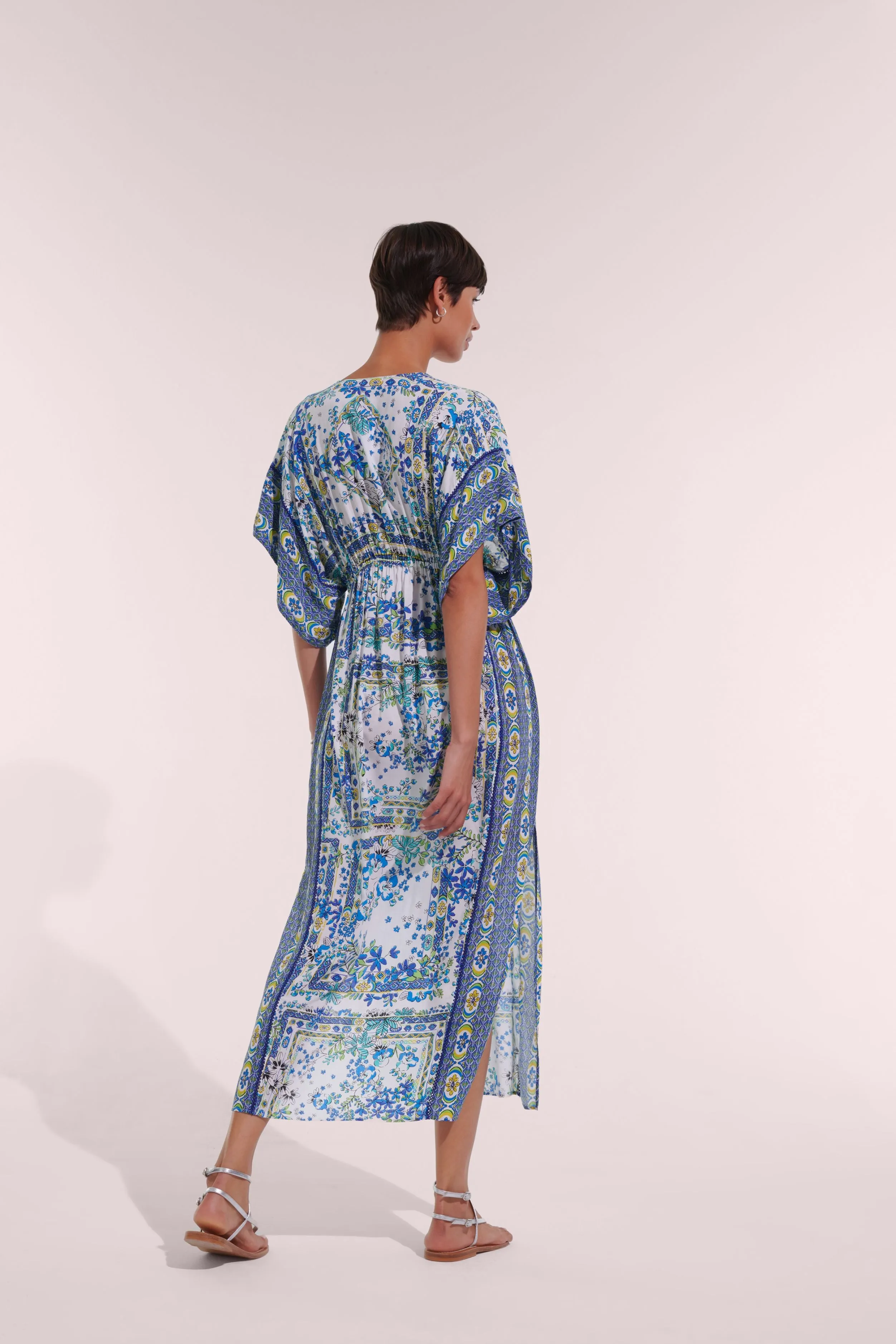 Long Kaftan Amaya - Blue Foulard sold by Poupette St Barth product image thumbnail 2