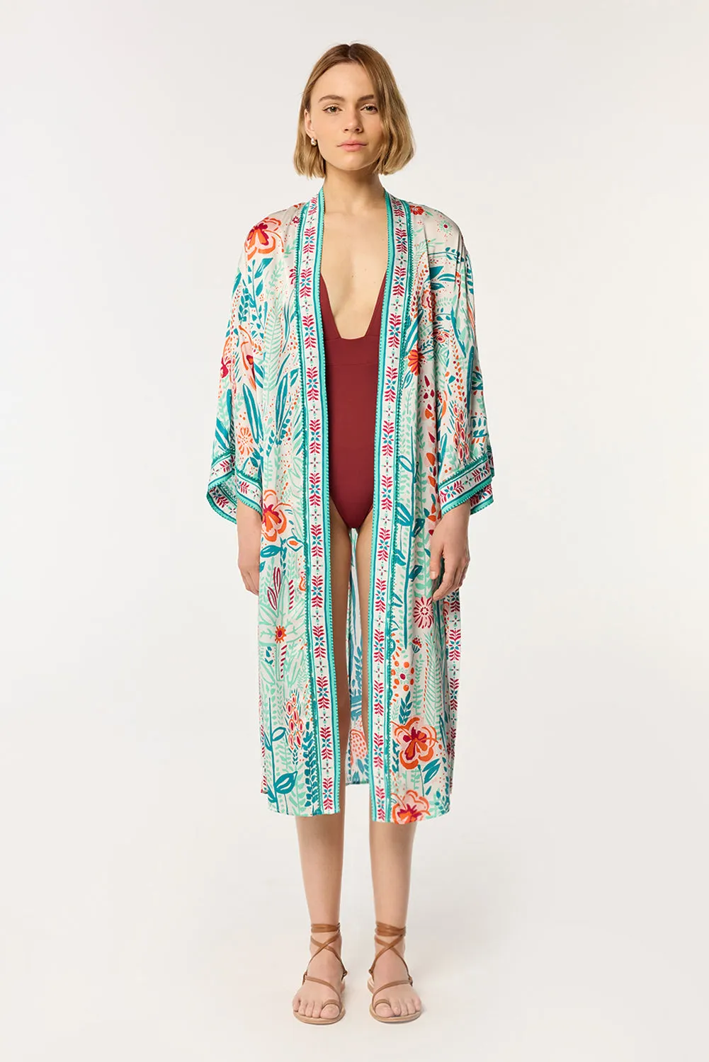 Long Kimono Erica - Mint Plum Bird Big sold by Poupette St Barth