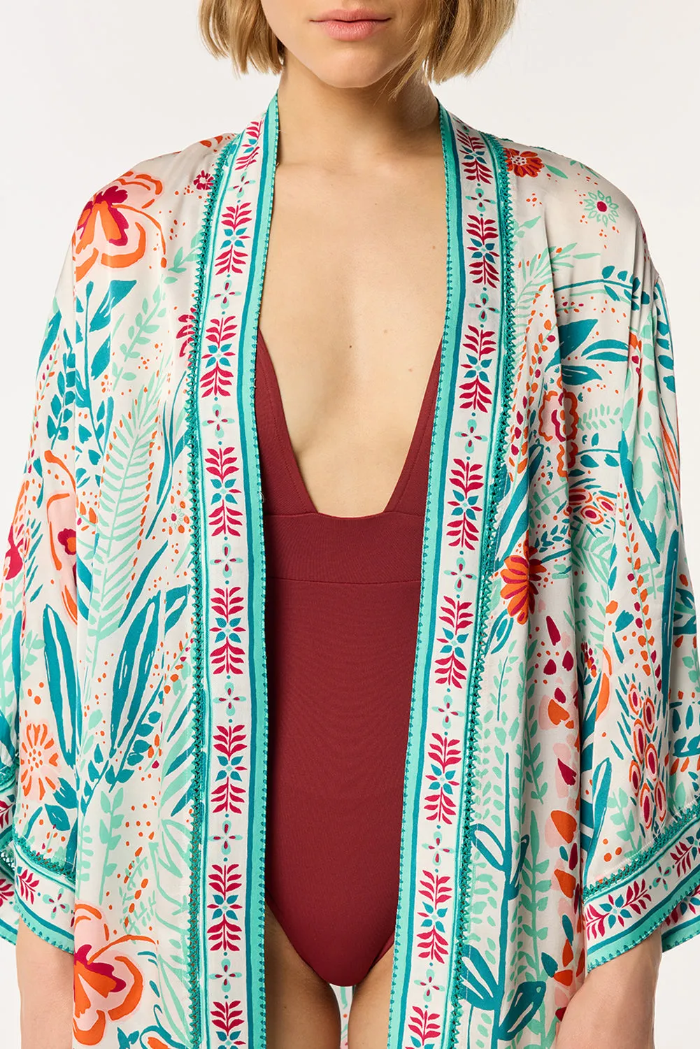 Long Kimono Erica - Mint Plum Bird Big sold by Poupette St Barth product image thumbnail 2