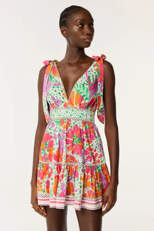 Mini Dress Cara - Pink Artistic Flower made by Poupette St Barth