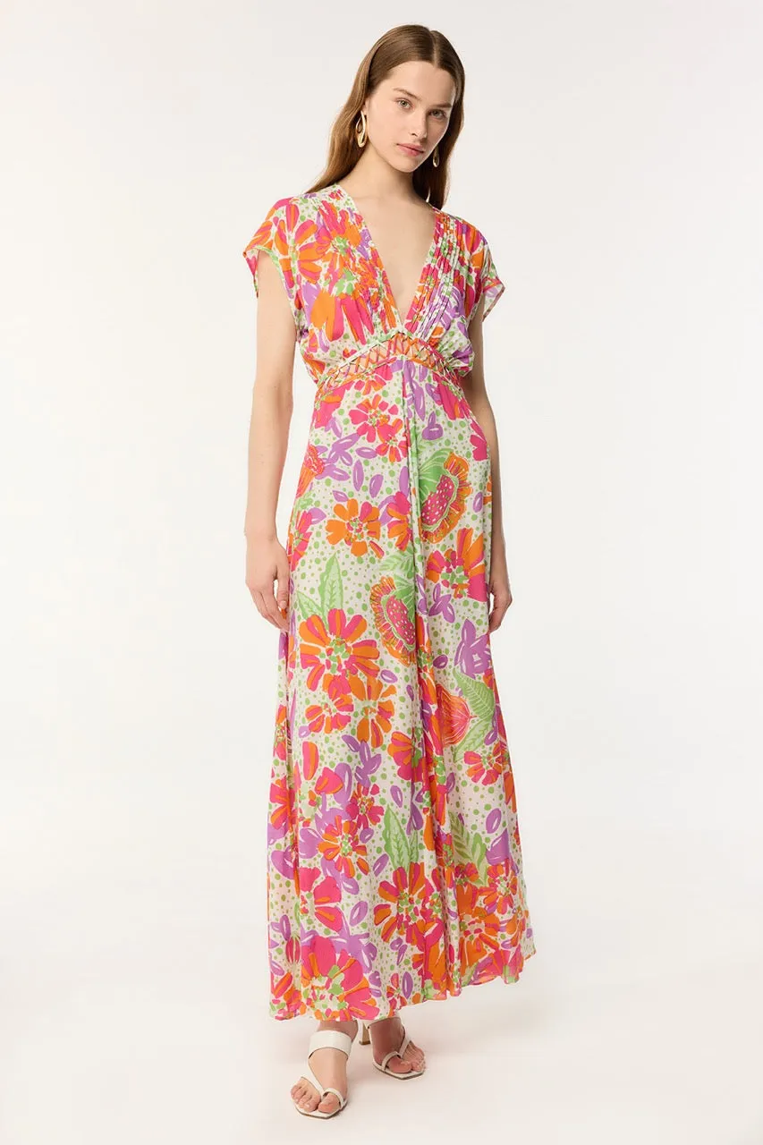 Long Dress Cecile - Pink Artistic Flower sold by Poupette St Barth