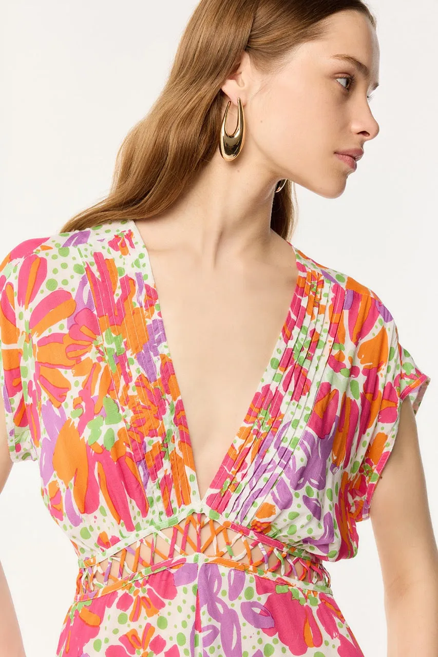 Long Dress Cecile - Pink Artistic Flower sold by Poupette St Barth product image thumbnail 2