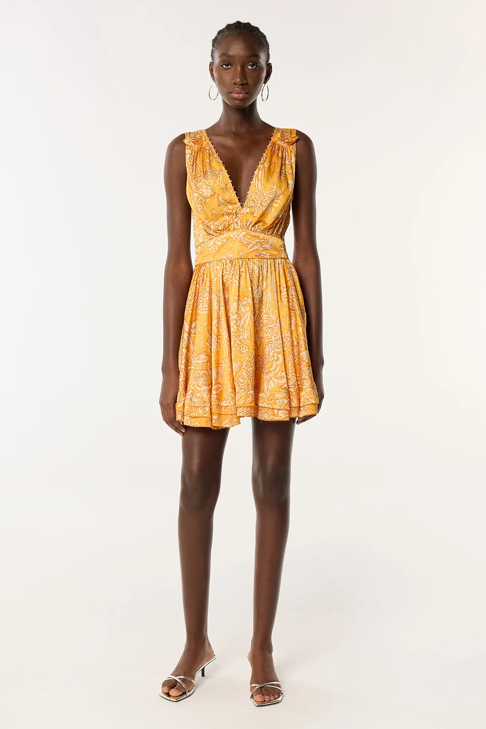 Mini Dress Bessie - Yellow Oriental Foulard sold by Poupette St Barth product image thumbnail 2