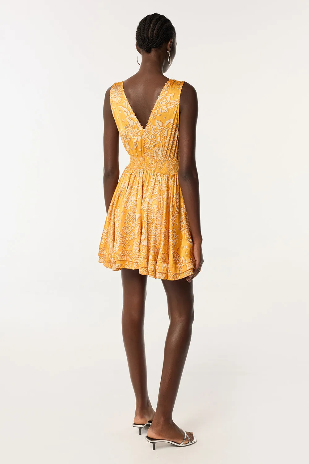 Mini Dress Bessie - Yellow Oriental Foulard sold by Poupette St Barth product image thumbnail 4