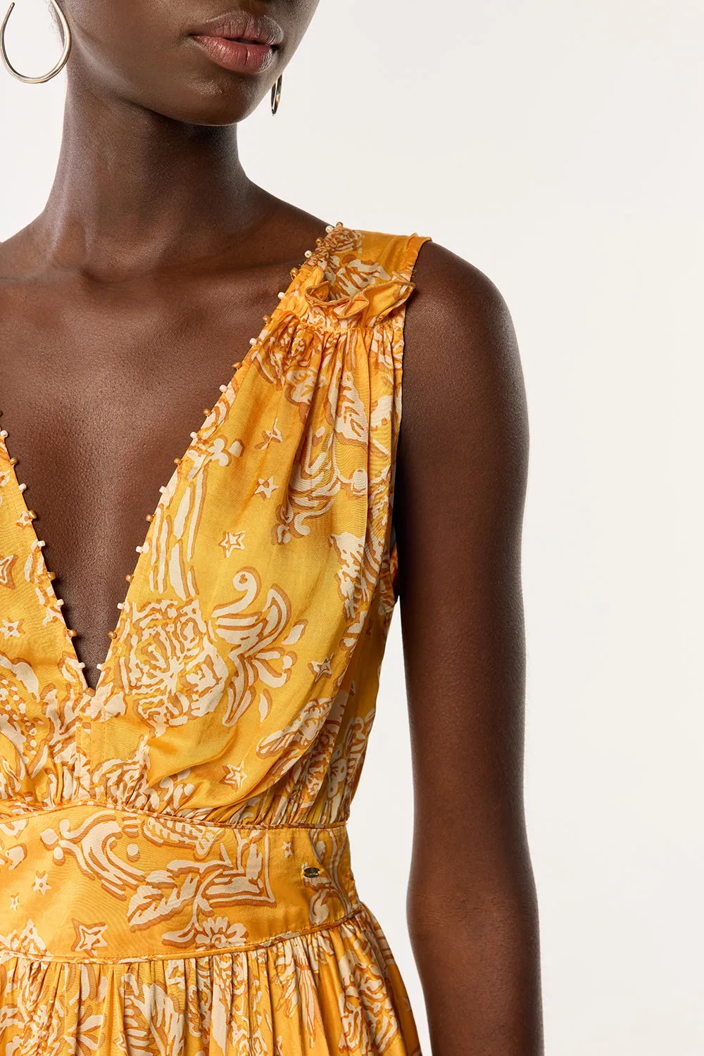 Mini Dress Bessie - Yellow Oriental Foulard sold by Poupette St Barth product image thumbnail 3