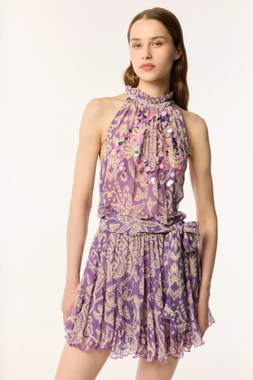 Mini Dress Bianca - Purple Macro Ikat sold by Poupette St Barth product image thumbnail 2