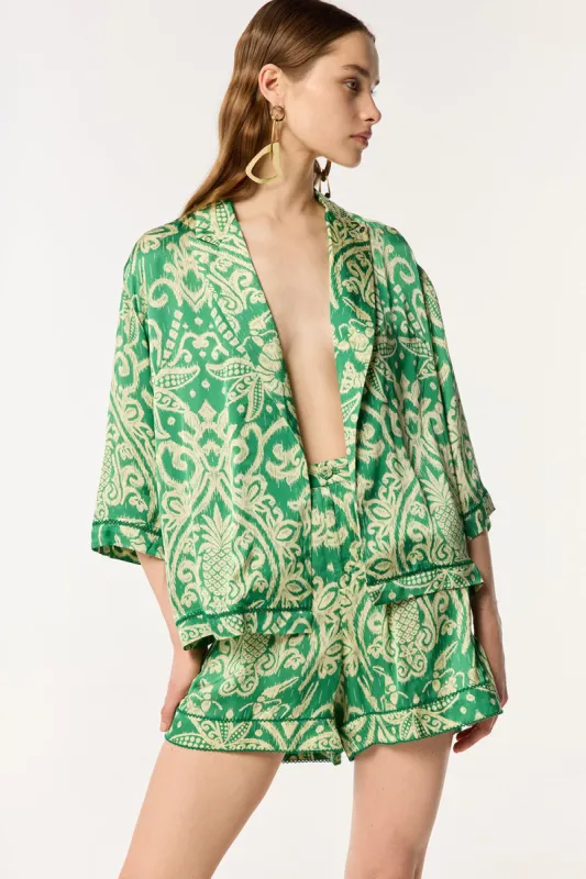 Jacket Clea - Green Macro Ikat sold by Poupette St Barth