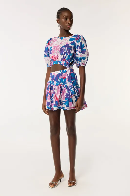 Mini Dress Chantal - Blue Artistic Flower sold by Poupette St Barth