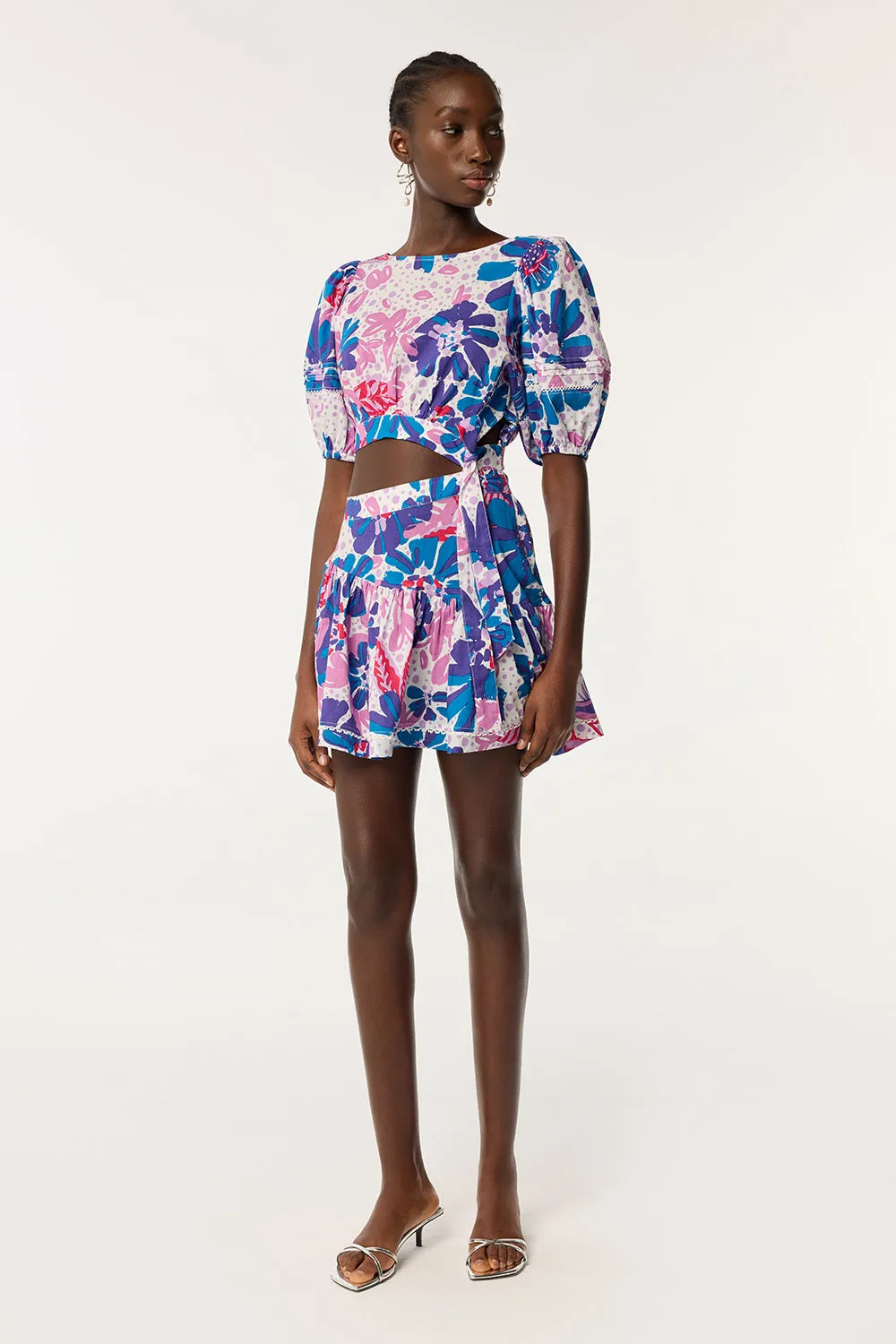 Mini Dress Chantal - Blue Artistic Flower sold by Poupette St Barth