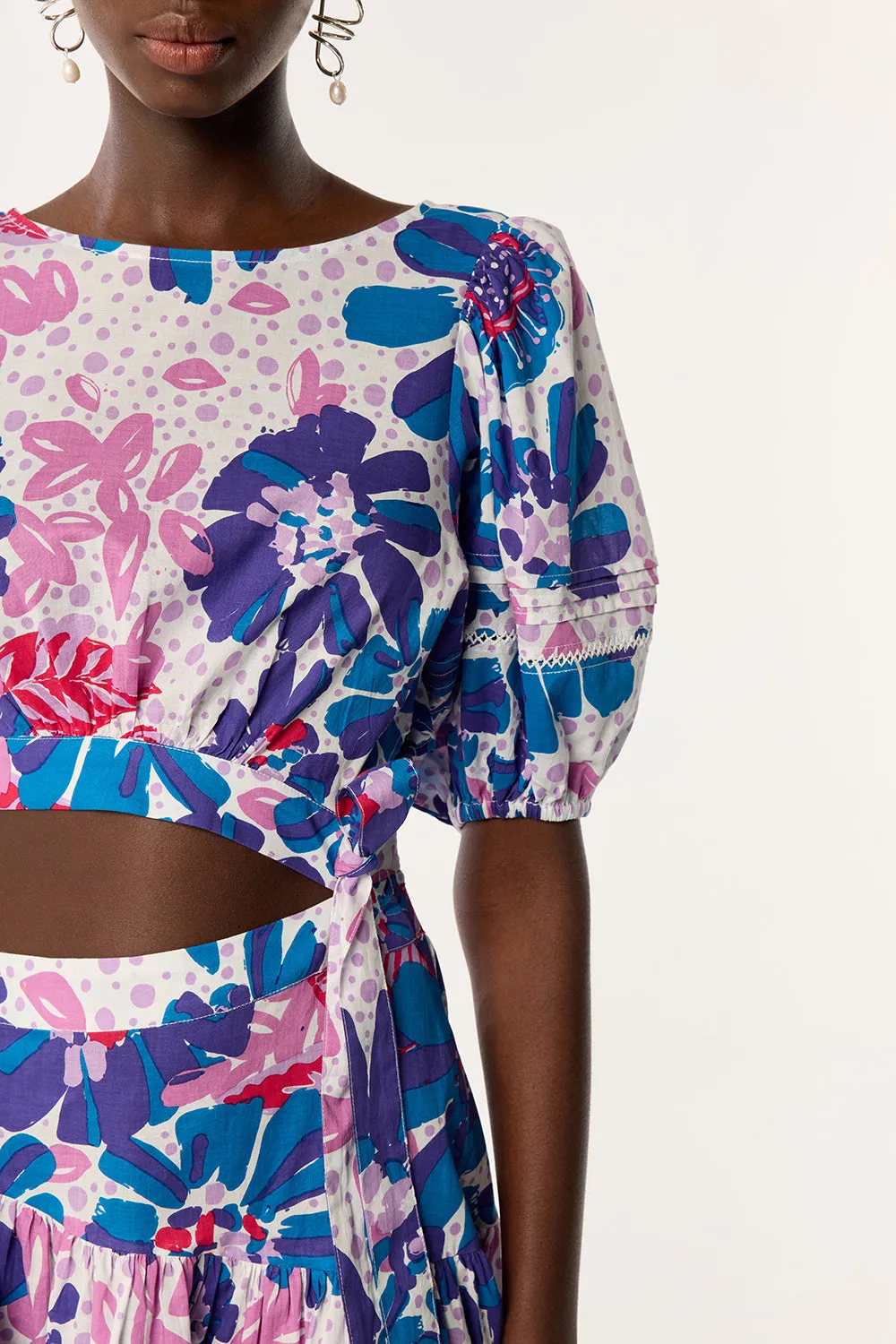 Mini Dress Chantal - Blue Artistic Flower sold by Poupette St Barth product image thumbnail 3