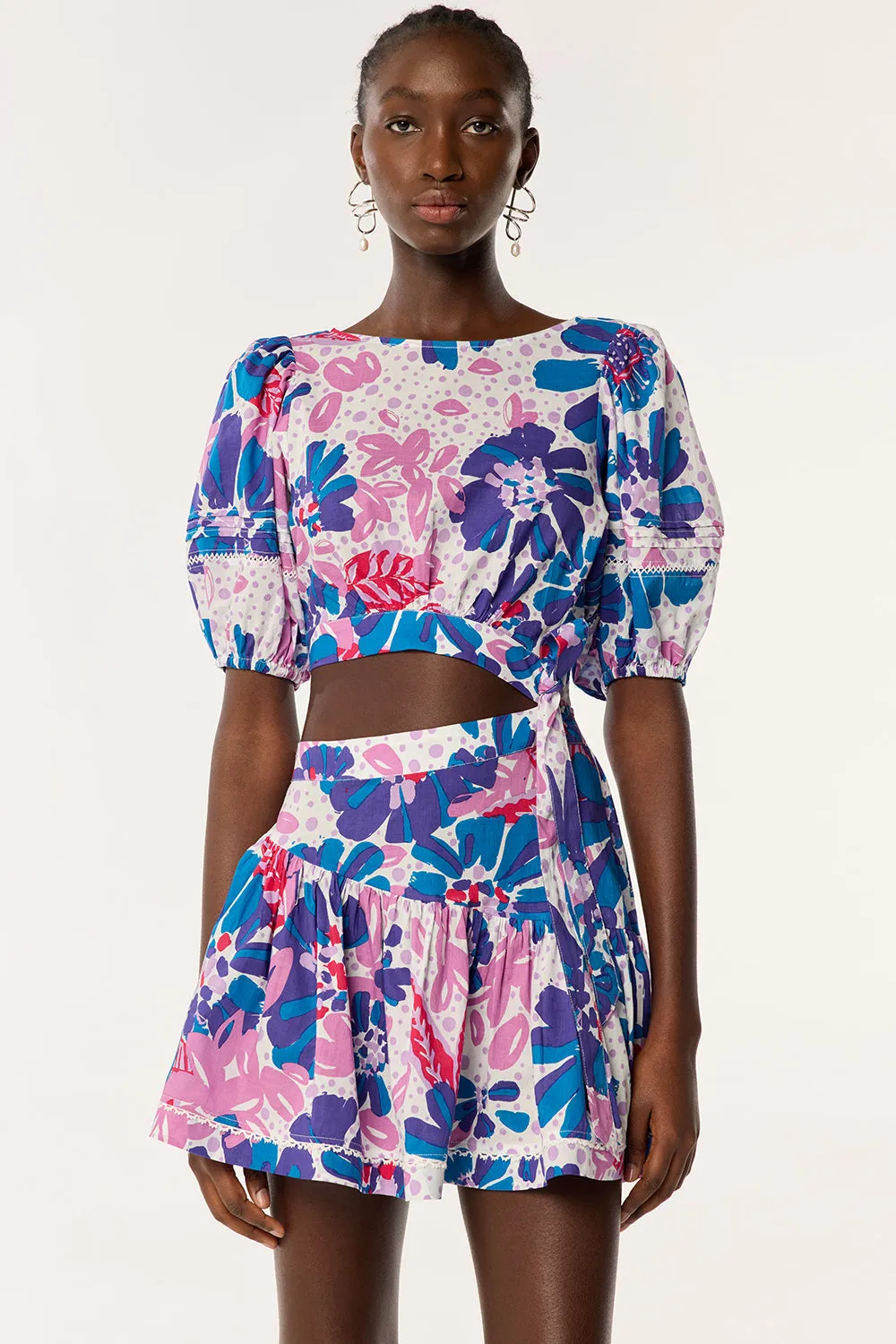 Mini Dress Chantal - Blue Artistic Flower sold by Poupette St Barth product image thumbnail 2