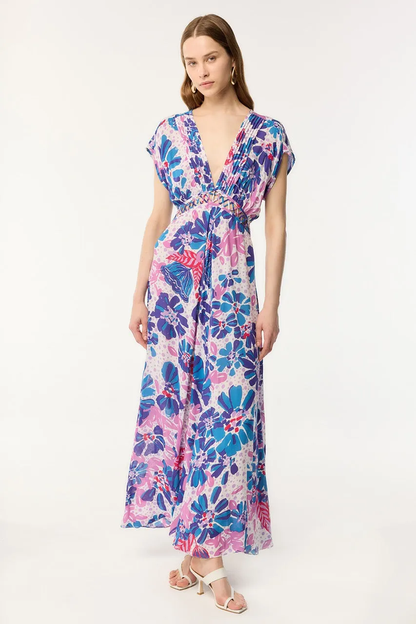 Long Dress Cecile - Blue Artistic Flower sold by Poupette St Barth
