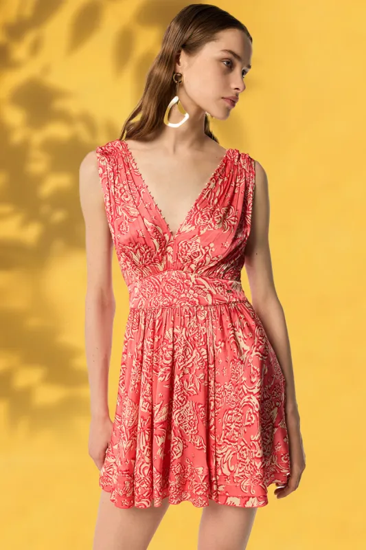 Mini Dress Bessie - Pink Oriental Foulard sold by Poupette St Barth
