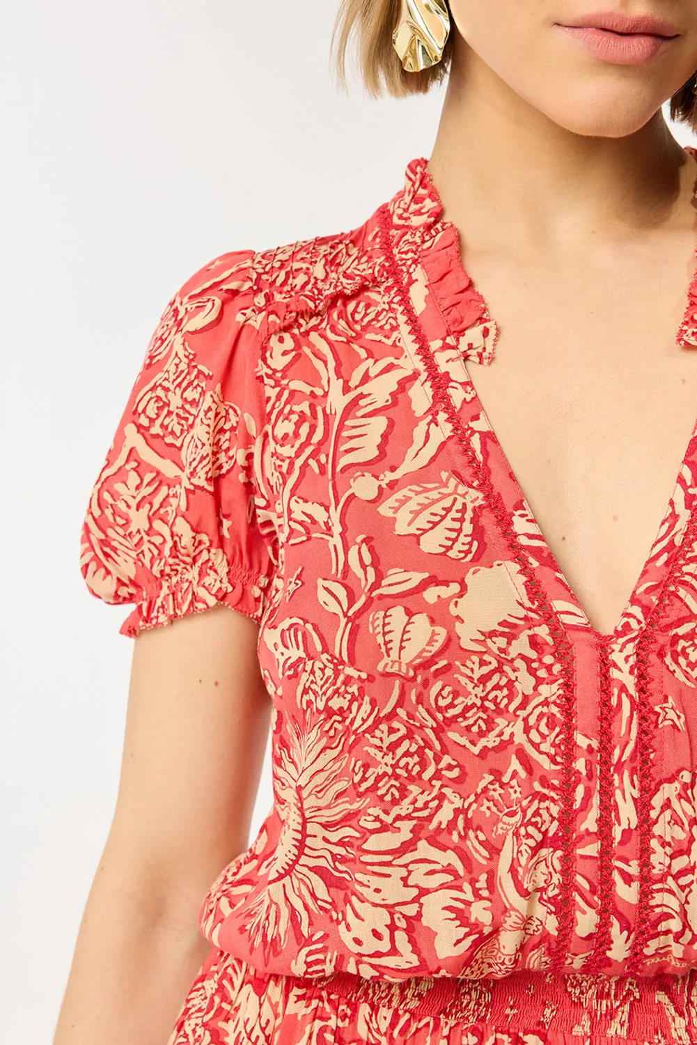 Mini Dress Bibi - Pink Oriental Foulard sold by Poupette St Barth product image thumbnail 2