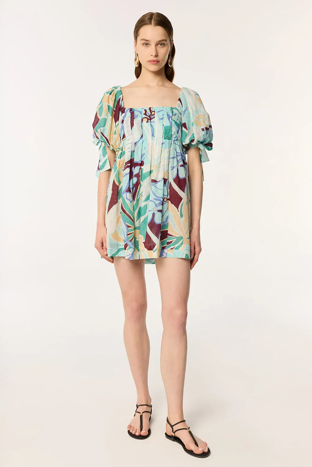 Mini Dress Catalina - Aqua Macro Lilium sold by Poupette St Barth product image thumbnail 3