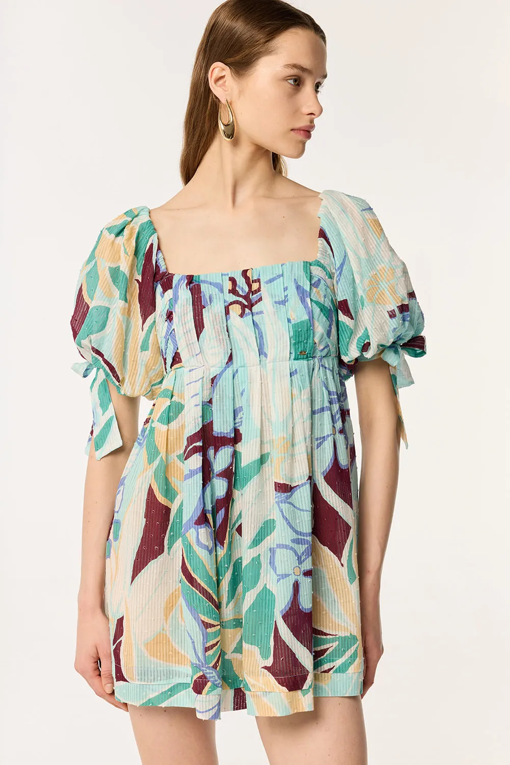 Mini Dress Catalina - Aqua Macro Lilium sold by Poupette St Barth