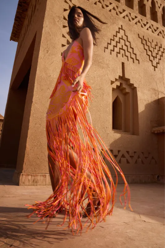 Long Dress Carmen - Pink Macro Stelis sold by Poupette St Barth