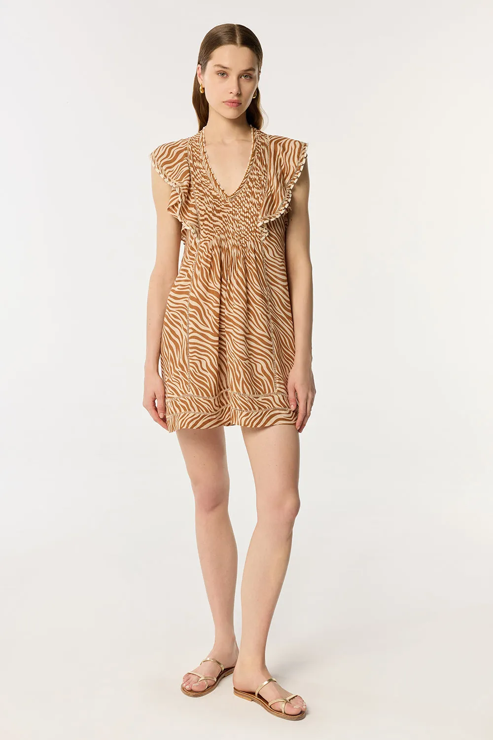 Mini Dress Camelia - Choco Zebra Stripes sold by Poupette St Barth product image thumbnail 3