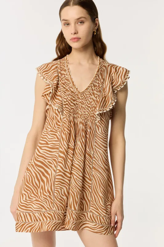 Mini Dress Camelia - Choco Zebra Stripes sold by Poupette St Barth