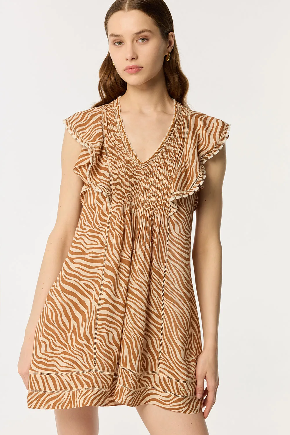 Mini Dress Camelia - Choco Zebra Stripes sold by Poupette St Barth