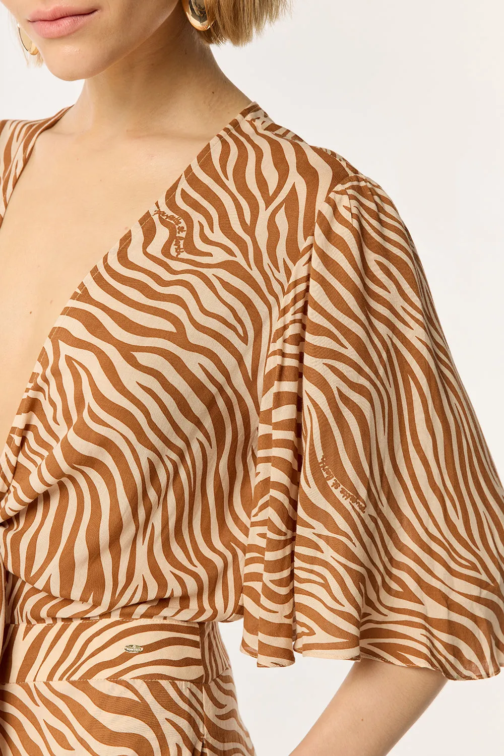 Long Jumpsuit Celie - Choco Zebra Stripes sold by Poupette St Barth product image thumbnail 2