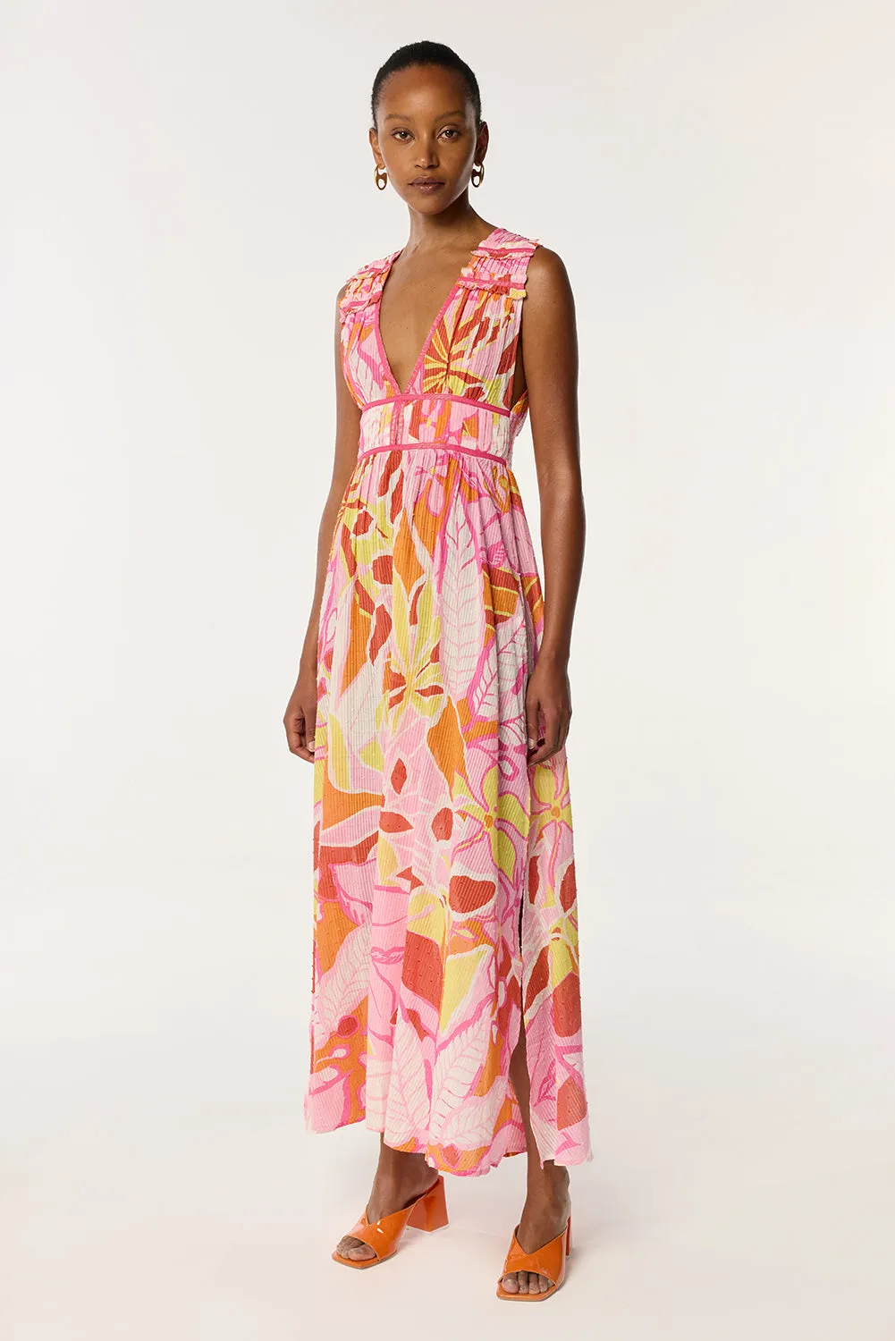 Long Dress Chiara - Pink Macro Lilium sold by Poupette St Barth