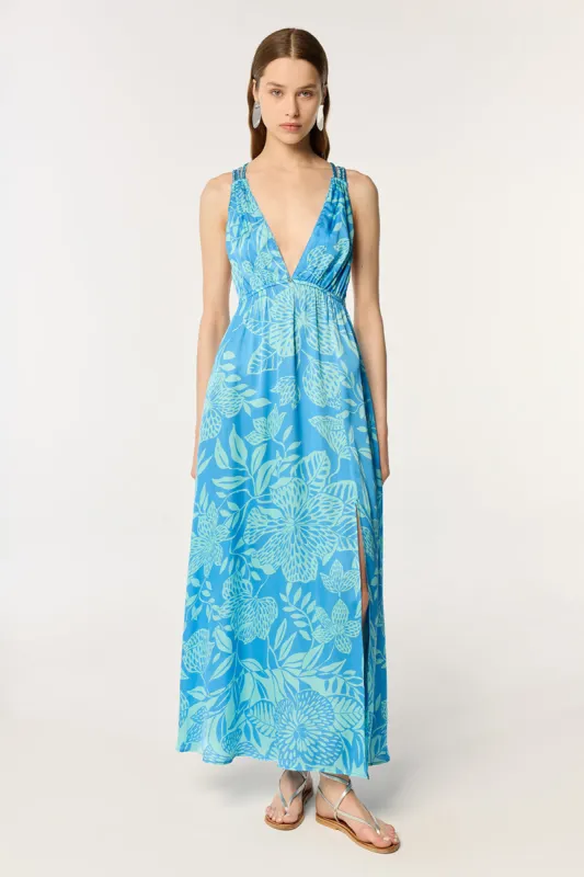 Long Dress Cycas - Blue Macro Stelis sold by Poupette St Barth